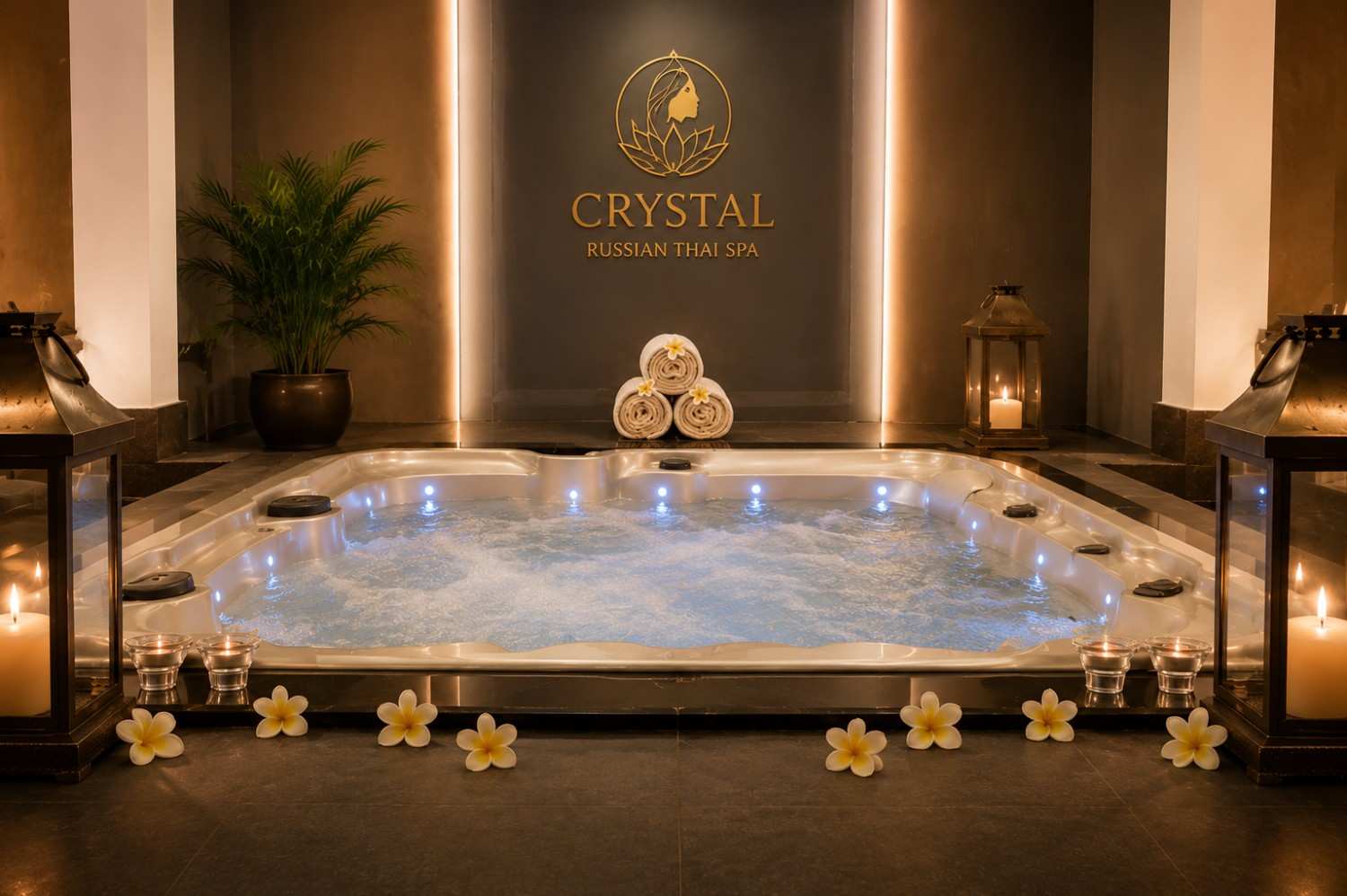 Luxury indoor hydrotherapy jacuzzi area